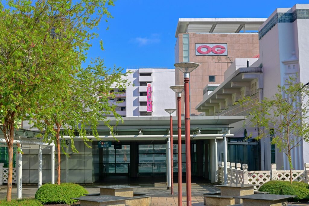 View of People's Park Complex and OG building in Chinatown, Singapore.